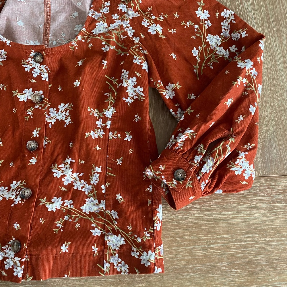 Madewell Corduroy Button-Front Puff Sleeve Top in Farmstand Bouquet Size XS - Picture 8 of 13